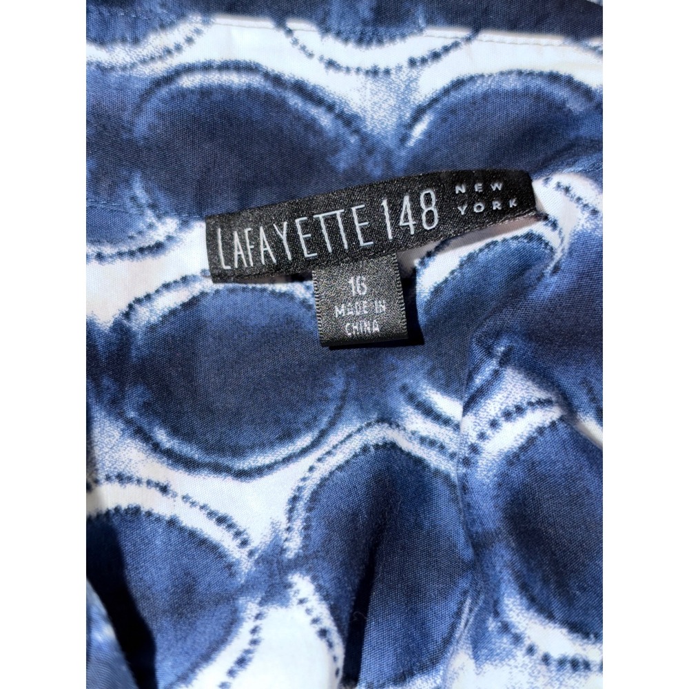 Lafayette 148 New York Belted Tunic Blouse Women's 16 Blue White Shibori Print - Picture 5 of 7